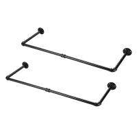 2X Bedroom Garment Rail Detachable Multipurpose Wall Mounted Industrial Pipe Clothes Rack Space Saving Hanging Shelf