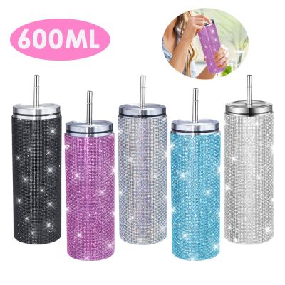 ♛◐❂ gsger 600ml palha copos strass beber garrafa térmica canecas água bling diamantes de bebida