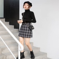 9ZhouGZ Grid show thin skirts a word skirt of tall waist cultivate one s morality joker prevention in spring and summer wardrobe malfunction students joker bust skirt thumbnail