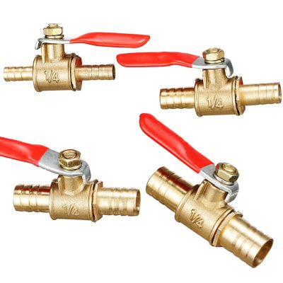 QDLJ-Red Handle Valve 6mm-12mm Hose Barb Inline Brass Water Oil Air Gas Fuel Line Shutoff Ball Valve Pipe Fittings