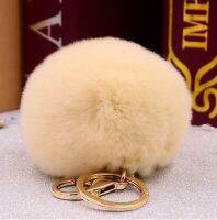 Brand Fluffy Rex Rabbit Fur Pompom 8CM For Bags Cars Charm Real Natural Fur Balls Key Chain K005-beige keyring women