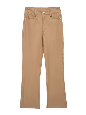 YENKYE ผู้หญิง Dark Camel Faux หนัง Mini Flare กางเกงกางเกงสไตล์วินเทจสูงเอวซิปกางเกงเลดี้กระเป๋า Pantalon