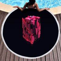 Round Beach TowelRubiks Cube Printed Sand-proof Shawl Beach BlanketSoft Absorbent Quick-Drying Pool Towel Portable Picnic Mat