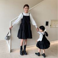 2021 Mother And Daughter Matching Dress Parent-Child Women Child Girls Long Sleeve t-Shirt Dress And Suspender Dress 2pcs Outfit