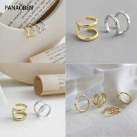 [Han ornaments] PANAOBEN 925ต่างหูเงินสำหรับผู้หญิงสองวงกลม EarCuff Cuffs ต่างหูรอบคริสต์มาสไม่เจาะคลิปเครื่องประดับ Fine