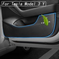 สำหรับ Tesla รุ่น3 Y ป้องกันการเตะประตูรถยนต์ลายคาร์บอนไฟเบอร์ฝาครอบป้องกันสติกเกอร์ป้องกันแผ่นสกปรกป้องกันการเตะประตูรถยนต์