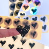 100Pcs Stickers LOVE  Heart Black hand painted diy transparent white sealing sticker cowhide foil gold silver 35MM Stickers Labels
