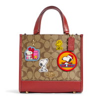 กระเป๋าถือ Coach แท้ รุ่น Limited Snoopy จาก Shop หายากมาก ลาย Signature ทรงสวยมีสายยาว COACH CE851 Coach X Peanuts Dempsey Tote 22 In Signature Canvas Khaki Redwood