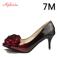 Aphixta 3.93inch Heels Pointed Toe Pumps Women Flower Thin High Heel Shoes Gradient Discolor Patent Leather Wedding Shoes Woman