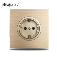 Wallpad L6 Gold EU Standard Wall Electric Socket German Power Outlet Gold  Brushed Aluminum Metal Panel Electrical Circuitry  Parts