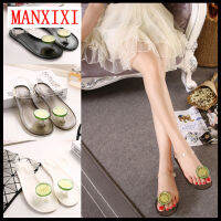 MANXIXI แฟชั่นสไตล์โรมันโบฮีเมียน รองเท้า Jelly ส้นเตี้ย แบบ Toe Clip รองเท้า Beautiful Lemon Model รองเท้าแตะสำหรับผู้หญิง (35-40 ขนาด)