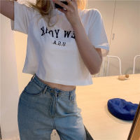 American retro Letter printing Womens short sleeve Crop top