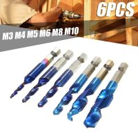 6Pcs M3-M10 Hex Shank ไทเทเนียมชุบ HSS สกรูเกลียวเมตริก Tap เจาะ Bits สกรูเครื่อง Compound Thread Hand Tools