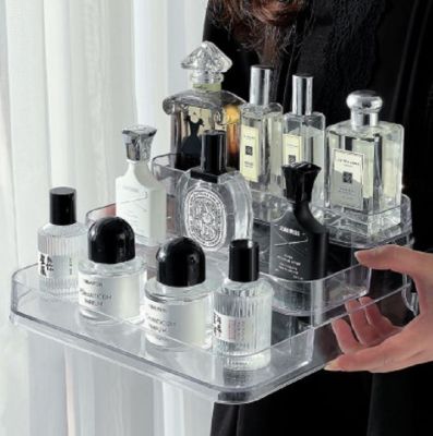 Vanity Storage Shelf Makeup Organizer Holder Acrylic Cosmetic Holder Three-tier Perfume Shelf Desktop Organizer Rack