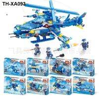 Compatible with lego boy city police helicopter childrens educational toys have assembled gift particles puzzles