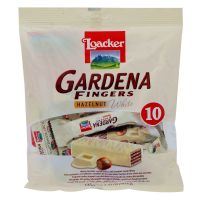 ล็อคเกอร์เวเฟอร์สอดไส้ครีมเฮเซลนัตเคลือบช็อกโกแลตขาว 125กรัม Loacker Gardena Finger Hazelnut White Wafer 125g. Free shipping   ส่งฟรี