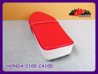 HONDA C100 CA100 "RED" &amp; "WHITE" COMPLETE DOUBLE SEAT // เบาะ เบาะรถมอเตอร์ไซค์ สีแดง-ขาว ผ้าเรียบ สินค้าคุณภาพดี