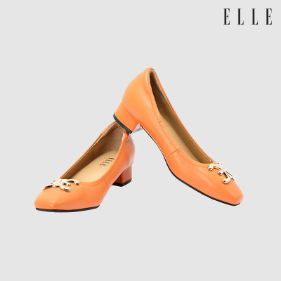 ELLE SHOES รองเท้าหนังแกะ ทรงส้นเหลี่ยม LAMB SKIN COMFY COLLECTION รุ่น Block heel สีส้ม ELB003