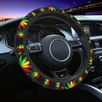 【YF】 Maple Leaf Rasta Car Steering Wheel Cover 38cm Universal Reggae Rastafarian Jamaica Protective Car-styling