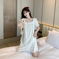 【 WYIN kitchen】 Summer Thin Floral Skirt Women 39;s Pajamas Loose Large Size Mid-length Nightdress Cute Girl Home Service Suit Can Be Worn Outside