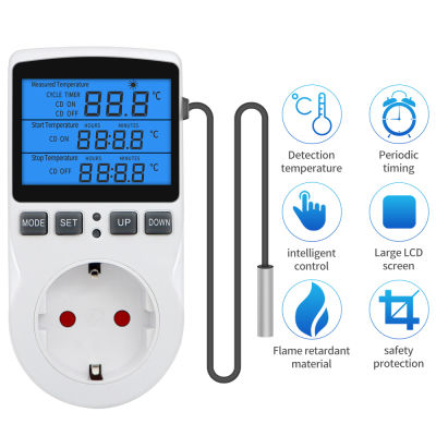 KT3100 Timer Socket Digital Thermostat 220V Temperature Controller Socket Outlet Switch Sensor Probe Heating Cooling Backlight