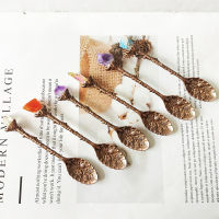 【2023】1pc Long Handle Coffee Tea Spoon Spiritual Energy Natural Quartz Crystal Gemstone Rough Carved Crafts