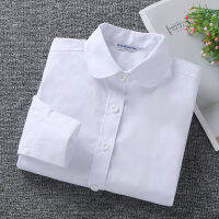 Kids Long Sleeve Shirt Cotton White School Uniforms for Teenage Boys Girl Solid Color Turn-down Basic Blouse Spring Fall Clothes