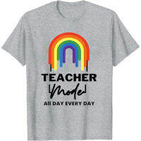 Teacher Mode All Day Every Day- Rainbow Teacher Life T-Shirt Funny Rainbow Pattern Short Sleeves Gift T Shirt for Teacher