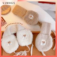 VJMHGS หมีน่ารักๆ ที่ปิดหูกันหนาวผ้ากำมะหยี่ผูก พับเก็บได้ กันลม ที่อุ่นหู แฟชั่นสำหรับผู้หญิง การป้องกันความเย็น ที่ครอบหูกำมะหยี่ ฤดูหนาวในฤดูหนาว