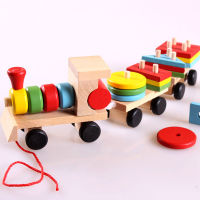 Baby Wooden Toys Trailer Stacking Shape Geometry Train Colorful Congnitive Educational Blocks Gifts For Children AN88