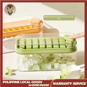 Ice Tray Ice Cube Tray with Lid, Mold and Bin - 64 Ice Cube Molds & Trays,  Ice trays for freezer with bin, ice tray with storage bin, ice maker tray