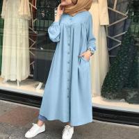 2021Plus Size Muslim Dresses 2021 Woman Shirt Dress Long Sleeve Maxi Vestidos Female Button Robe High Wasit Solid Sundress