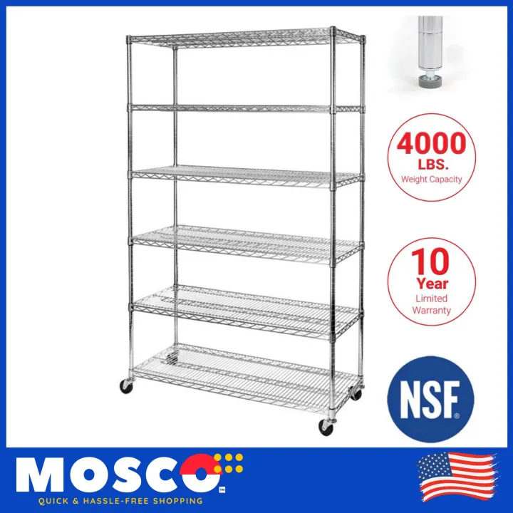 Nsf Steel Wire Shelving With Wheels, 6 Shelf Commercial Steel Wire Shelving Rack W Casters
