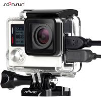 SOONSUN เคสเคสกล้องสำหรับ Gopro Hero 4 Hero 3 + 3ด้านแบบเปิดกรอบกันกระแทกสำหรับ Go Pro อุปกรณ์กล้องเงินสีดำ4ชิ้น