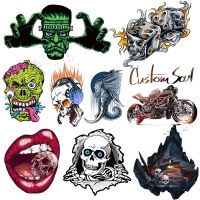 【LZ】⊙℡☇  Motocicleta/Crânio Do Punk Adesivos Térmicos Para Roupas Horror Esqueleto Ferro Em Transferência De Calor DIY Acessórios Lavável Applique Patch