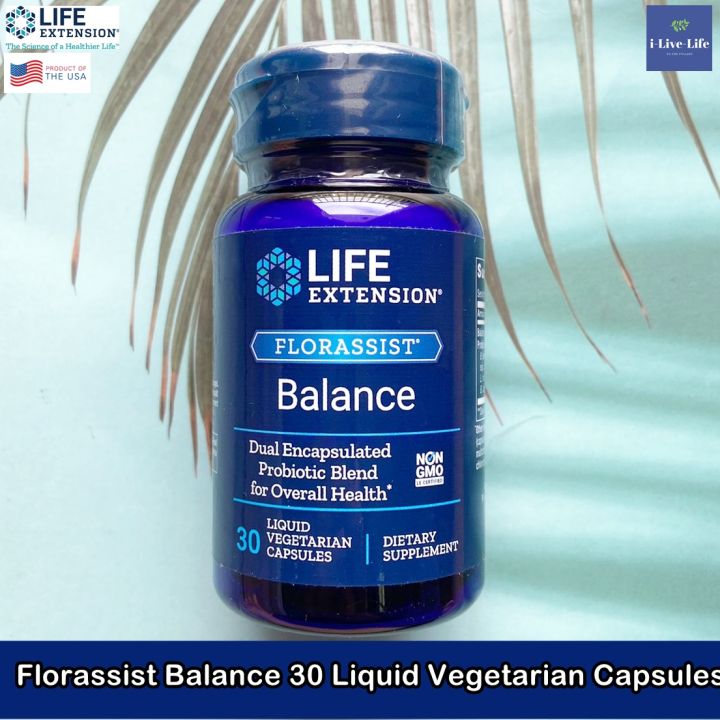 อาหารเสริมปรับสมดุลโปรไบโอติก-7-สายพันธุ์-florassist-balance-30-liquid-vegetarian-capsules-life-extension-โพรไบโอติก