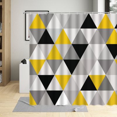 Yellow White Gray Geometric Shower Curtain Modern Simple Plaid Stripe Black Pattern Bathroom Polyester Cloth Hanging Curtain Set