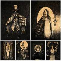 Vintage Witch Art โปสเตอร์พิมพ์ Dark ลึกลับคาถา Wall Art Ghost Haunted Mansion ผ้าใบพิมพ์ Decor Victorian Spiritualism