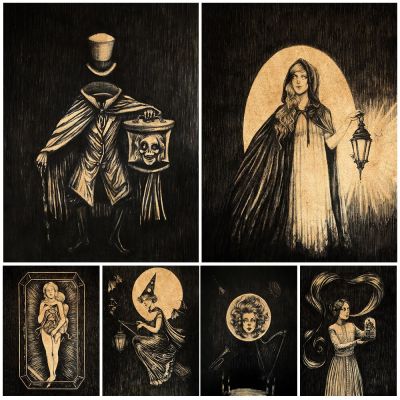 Vintage Witch Art โปสเตอร์พิมพ์ Dark ลึกลับคาถา Wall Art Ghost Haunted Mansion ผ้าใบพิมพ์ Decor Victorian Spiritualism