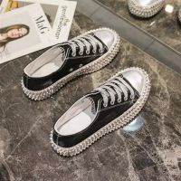 □¤  High help canvas shoes black female leopard grain diamond of new fund of 2019 autumn flat han edition sandals joker character rivet