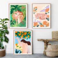 Tropical Tiger Cheetah Girl ค็อกเทลปิกนิกโปสเตอร์-Wall Art ภาพวาดผ้าใบ-ตกแต่งห้องนอน