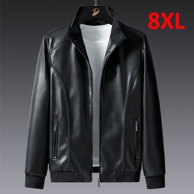 ZZOOI Plus Size 7XL 8XL PU Jacket Men Leather Coat Cargo Jacket Casual Motorcycle Biker Coat Solid Color Leather Jackets Male Big Size