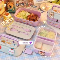 ♨✕● Portable Double Layer Lunch Box Kawaii Girls Student Plastic Picnic Lunch Box Microwave Food Box with Compartment Storage Box