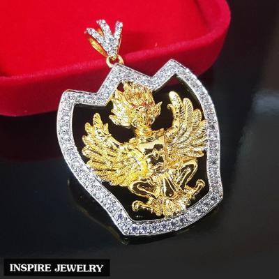 Inspire Jewelry ,จี้พญาครุฑ ทองคำ ล้อมเพชรหรู ออกแบบพิเศษ งดงามล้ำค่ามาก องค์หุ้มทองแท้ 24K ประดับเพชร CZ หรู พร้อมกล่องกำมะหยี่ ขนาด 3 x 3.8 CM