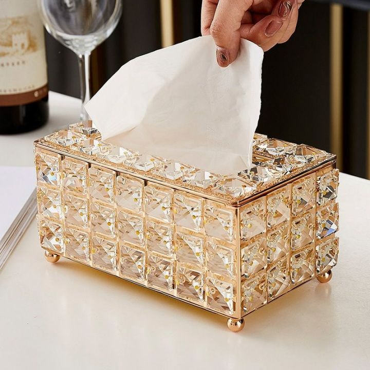 กล่องทิชชู่คริสตัลหรูหรา-สไตล์นอร์ดิกห้องนั่งเล่นกล่องใส่กระดาษทิชชู่แบบสร้างสรรค์เรียบง่าย