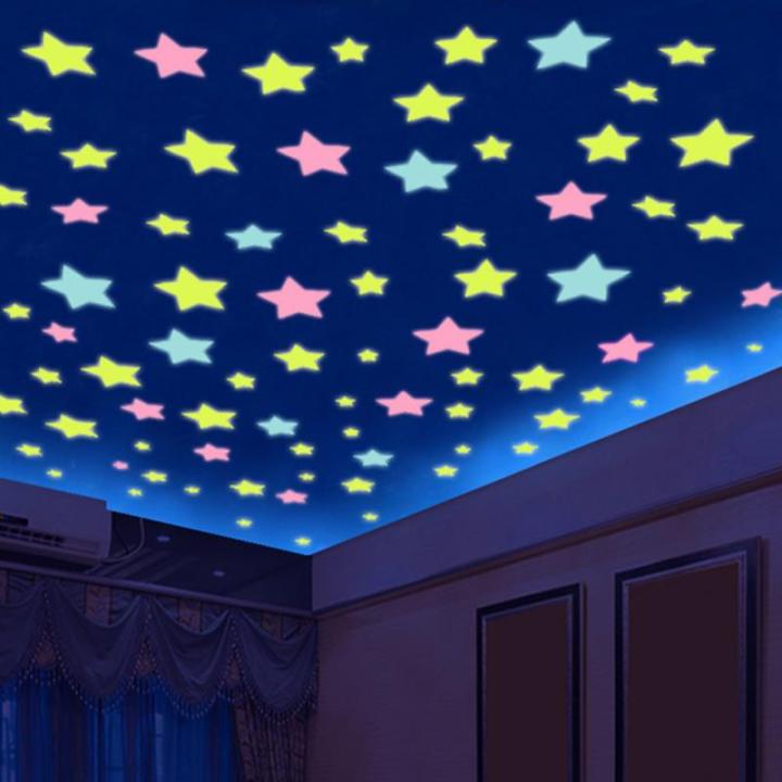 2023-new-shang815558-ดวงดาว3d-ดวง100ดวงเรืองแสงในที่มืดสติ๊กเกอร์ติดผนังพลาสติกห้องเด็กตกแต่งภายในบ้านอยู่อาศัยส่องสว่างเรืองแสง