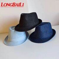 Longbaili Spring Men Casual Denim Fedora Hat Plain Children Boy Jazz Trilby Cap MEDB006