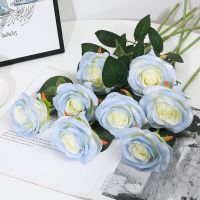 【DT】 hot  5 Pcs Rose Gradient Blue Fake Flower Decoration Shooting Props Simulation Broken Ice Blue Rose Wedding Flower Wall Ornament