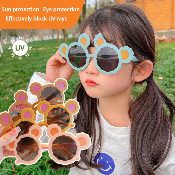 แว่นกันแดดสำหรับเด็กเลนส์ตาสีสันสดใสสำหรับเด็กแว่นกันแดดแว่นกันแดดแว่นกันแดดหูหมีแว่นกันแดด