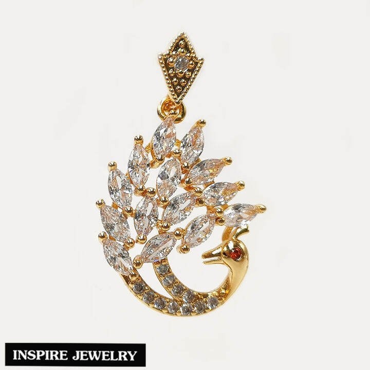 inspire-jewelry-จี้นกยูง-งาน-design-ประดับเพชรcz-ตัวเรือนหุ้มทองแท้24k-สวยหรู-ขนาด-2-4-x-3-5-cm